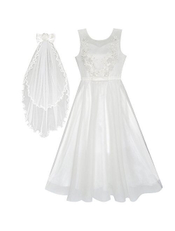 Flower Girls Dress Off White Wedding Veil First Communion