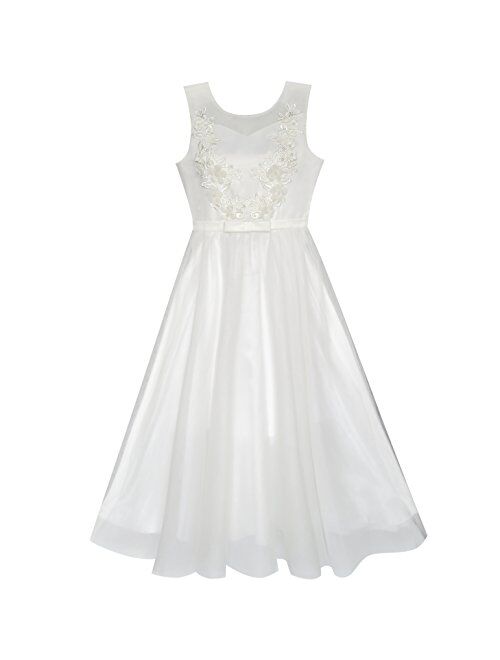 Sunny Fashion Flower Girls Dress Off White Wedding Veil First Communion