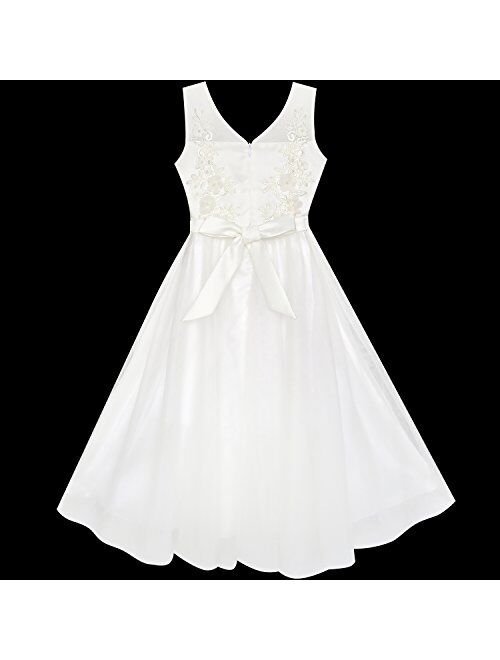 Sunny Fashion Flower Girls Dress Off White Wedding Veil First Communion