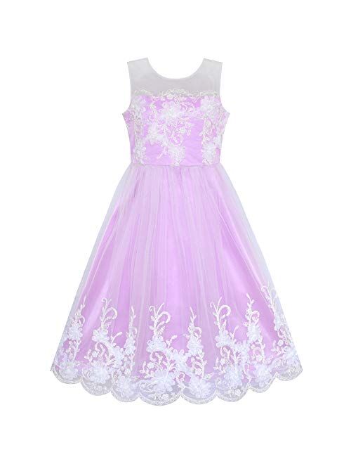 Sunny Fashion Flower Girl Dress Tea Length Champagne Wedding Bridesmaid