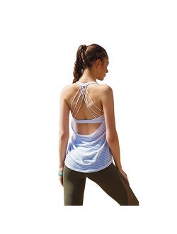 ONGASOFT Yoga Tank Top for Women with Built in Bra Loose Fit Gym Workout Sports Shirt Removable Pads