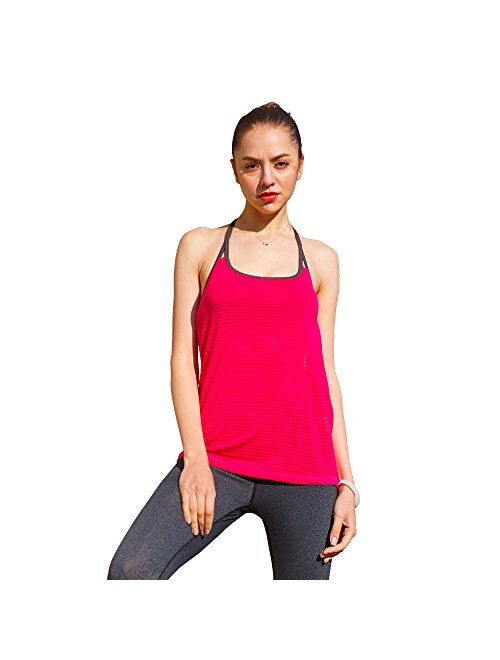 ONGASOFT Yoga Tank Top for Women with Built in Bra Loose Fit Gym Workout Sports Shirt Removable Pads