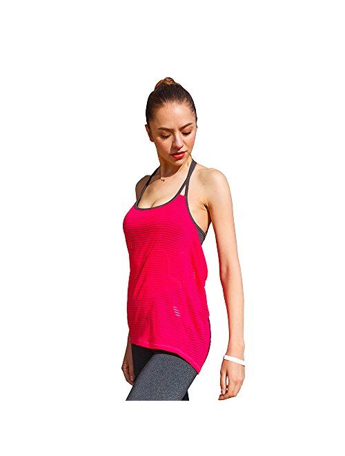 ONGASOFT Yoga Tank Top for Women with Built in Bra Loose Fit Gym Workout Sports Shirt Removable Pads