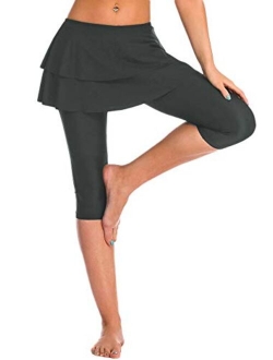 Labelar Skirted Swim Capris Women Layered Ruffle Swimming Skirt with Leggings Pants