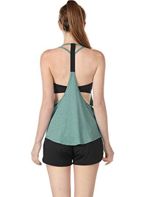 icyzone Workout Tank Tops with Built in Bra - Women's Strappy Athletic Yoga Tops, Running Exercise Gym Shirts