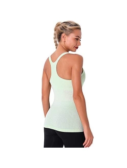 Women Seamless Workout Tank Tops Ribbed Gym Athletic Camisole with Built in Bra