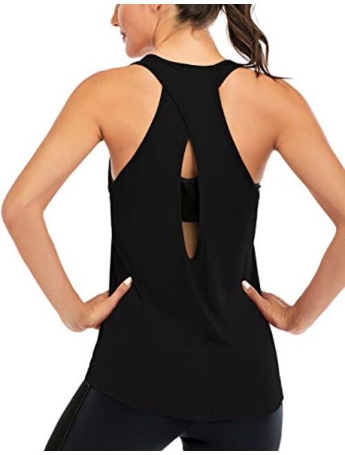 ICTIVE Women's Cross Back Yoga Shirt Backless Workout Tops for Womens Racerback Tank Tops Open Back Running Muscle Tanks