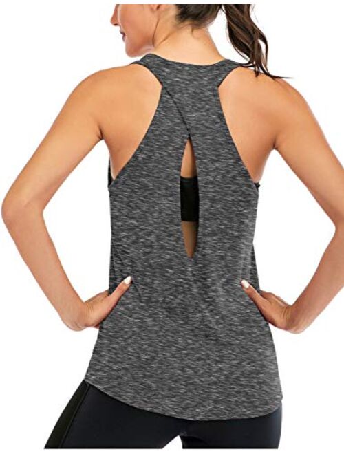 ICTIVE Women's Cross Back Yoga Shirt Backless Workout Tops for Womens Racerback Tank Tops Open Back Running Muscle Tanks