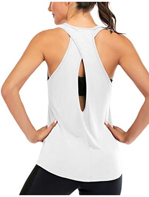 ICTIVE Women's Cross Back Yoga Shirt Backless Workout Tops for Womens Racerback Tank Tops Open Back Running Muscle Tanks