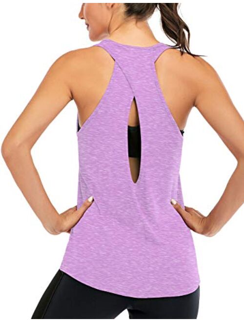 ICTIVE Women's Cross Back Yoga Shirt Backless Workout Tops for Womens Racerback Tank Tops Open Back Running Muscle Tanks