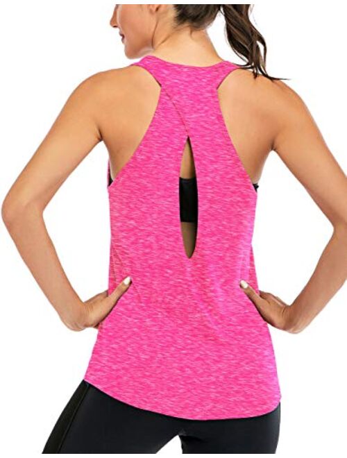 ICTIVE Women's Cross Back Yoga Shirt Backless Workout Tops for Womens Racerback Tank Tops Open Back Running Muscle Tanks