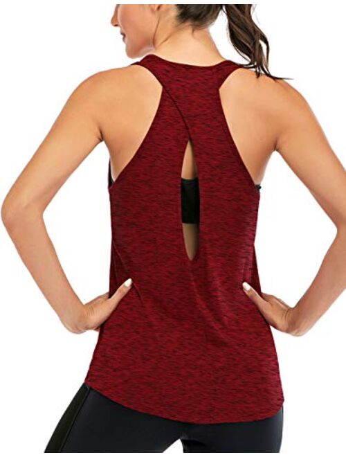 ICTIVE Women's Cross Back Yoga Shirt Backless Workout Tops for Womens Racerback Tank Tops Open Back Running Muscle Tanks