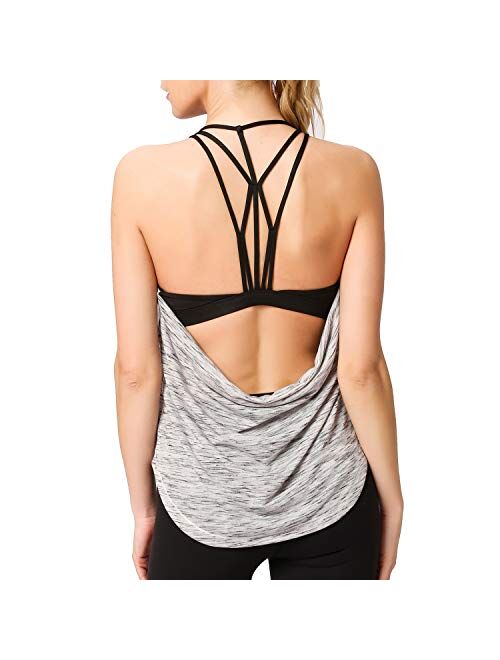 LIERKISS Backless Tops Yoga Athletic Activewear Built in Bra Fancy Tank Tops for Women