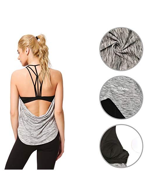 LIERKISS Backless Tops Yoga Athletic Activewear Built in Bra Fancy Tank Tops for Women