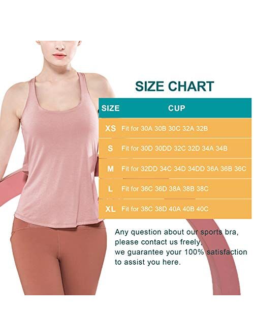 BELONGSCI Women Padded Sports Bra Yoga Tank Top Fitness Workout Shirts with Built in Bra High Impact Fake Two-Piece