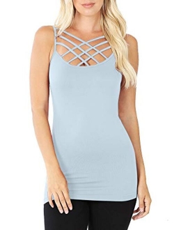 NioBe Clothing Women’s Triple Criss Cross Cami Tank Top with Spaghetti Straps