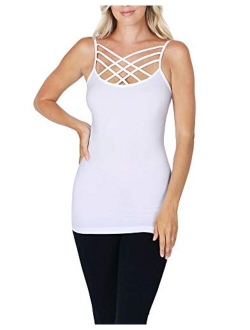 NioBe Clothing Women’s Triple Criss Cross Cami Tank Top with Spaghetti Straps