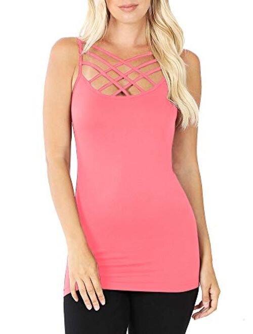 NioBe Clothing Women’s Triple Criss Cross Cami Tank Top with Spaghetti Straps