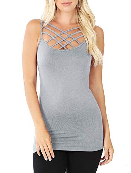 NioBe Clothing Women’s Triple Criss Cross Cami Tank Top with Spaghetti Straps