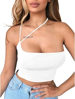 TOB Women's Sexy Summer Sleeveless Criss Cross Spaghetti Strap Crop Tops Short Camis