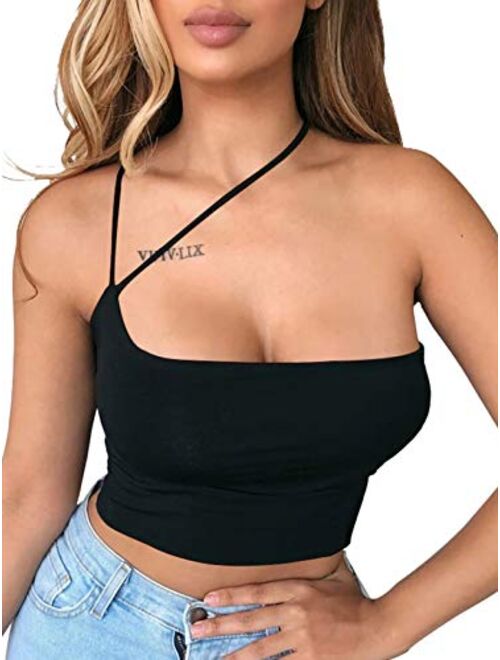 TOB Women's Sexy Summer Sleeveless Criss Cross Spaghetti Strap Crop Tops Short Camis