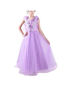 Flower Girls Dress Purple Sleeveless Mantillas Wedding Bridesmaid