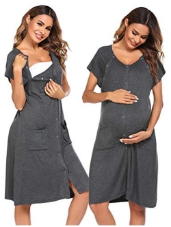 3 in 1 Nursing Dress Maternity Nightgown Labor/Delivery Breastfeeding Birthing Gown with Button