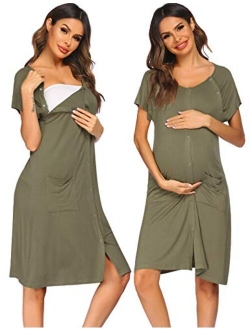 3 in 1 Nursing Dress Maternity Nightgown Labor/Delivery Breastfeeding Birthing Gown with Button