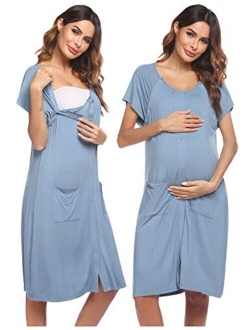 3 in 1 Nursing Dress Maternity Nightgown Labor/Delivery Breastfeeding Birthing Gown with Button