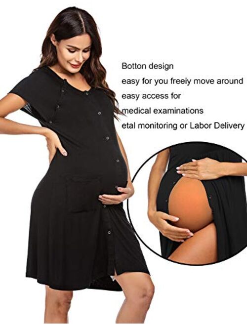 Ekouaer 3 in 1 Nursing Dress Maternity Nightgown Labor/Delivery Breastfeeding Birthing Gown with Button