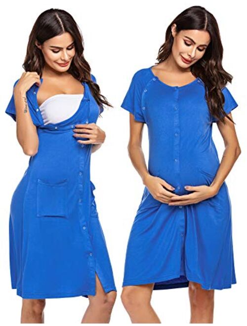 Ekouaer 3 in 1 Nursing Dress Maternity Nightgown Labor/Delivery Breastfeeding Birthing Gown with Button