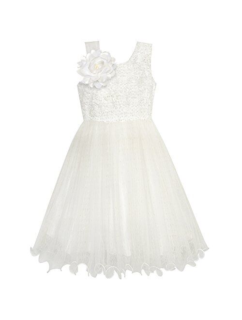 Sunny Fashion Flower Girl Dress Ivory Sequin Bridesmaid Wedding Party Size 6-12