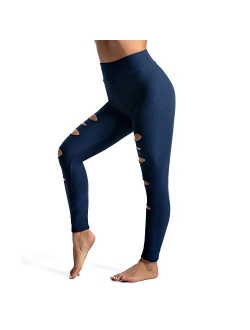 KT High Waist Workout Leggings with Inside Pockets, Cutout Ripped Buttery Soft Tummy Control Yoga Skinny Leggings