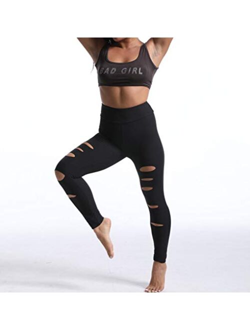 KT High Waist Workout Leggings with Inside Pockets, Cutout Ripped Buttery Soft Tummy Control Yoga Skinny Leggings