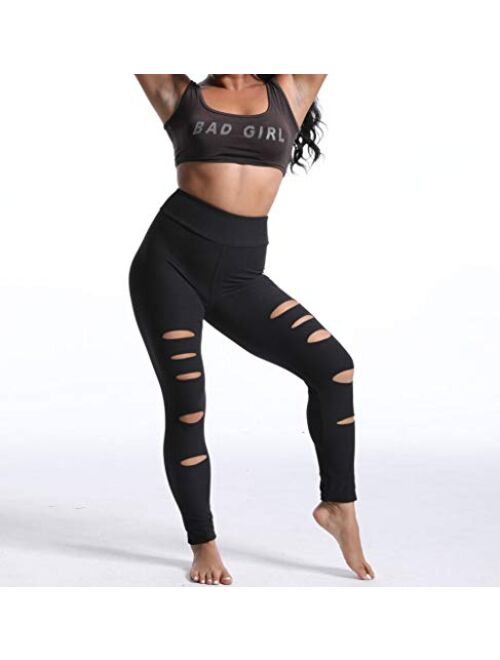 KT High Waist Workout Leggings with Inside Pockets, Cutout Ripped Buttery Soft Tummy Control Yoga Skinny Leggings