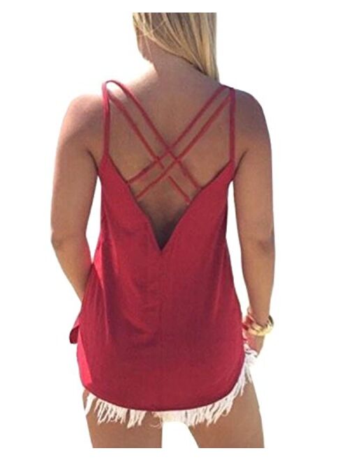 YOINS Tank Camis Vest Tops for Women Sleeveless Criss Cross Back Hollow Casual Tops