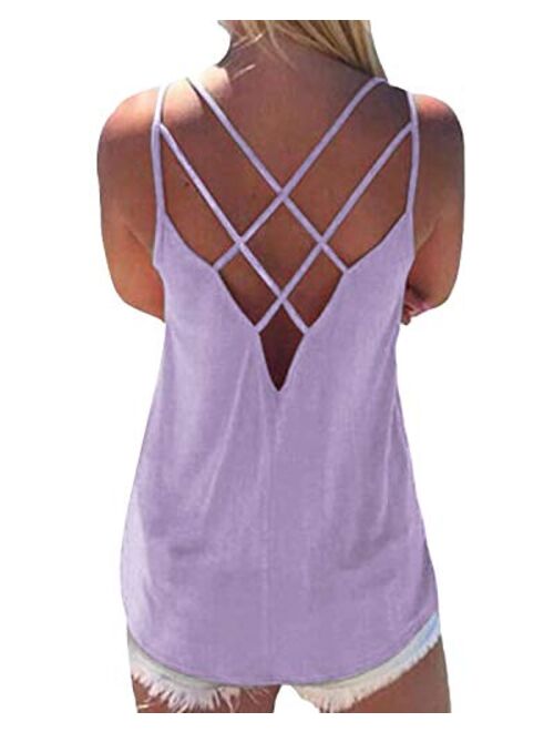 YOINS Tank Camis Vest Tops for Women Sleeveless Criss Cross Back Hollow Casual Tops