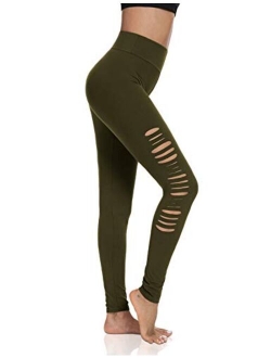 LouKeith Womens Leggings Ripped Cutout High Waist Yoga Workout Running Distressed Skinny Pants