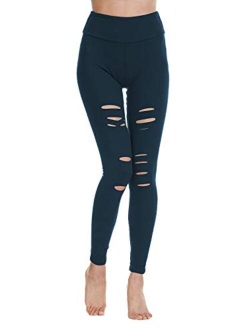 Baihetu Women's High Waist Yoga Pants Cutout Ripped Super Soft and Comfortable Skinny Leggings