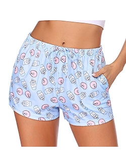 Women Pajama Shorts Comfy Lounge Bottom with Pockets Stretch Strip Sleepwear Drawstring Pj Bottoms Sleep Pants