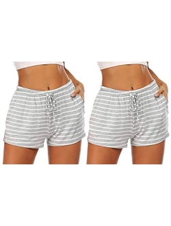 Women Pajama Shorts Comfy Lounge Bottom with Pockets Stretch Strip Sleepwear Drawstring Pj Bottoms Sleep Pants