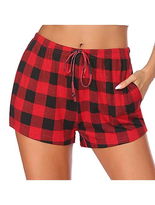 Ekouaer Women Pajama Shorts Comfy Lounge Bottom with Pockets Stretch Strip Sleepwear Drawstring Pj Bottoms Sleep Pants