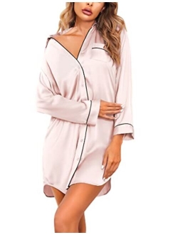 Women's Boyfriend Style Satin Sleep Shirts