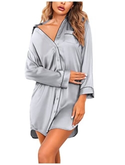 Women's Boyfriend Style Satin Sleep Shirts