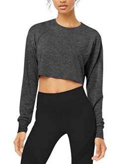 Long Sleeve Crop Top Cropped Sweatshirt for Women with Thumb Hole