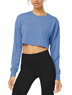 Long Sleeve Crop Top Cropped Sweatshirt for Women with Thumb Hole