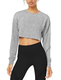 Long Sleeve Crop Top Cropped Sweatshirt for Women with Thumb Hole