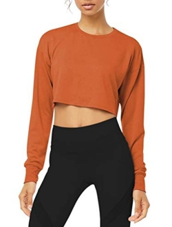 Long Sleeve Crop Top Cropped Sweatshirt for Women with Thumb Hole