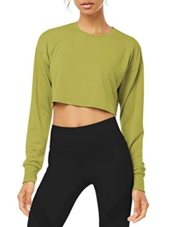 Long Sleeve Crop Top Cropped Sweatshirt for Women with Thumb Hole