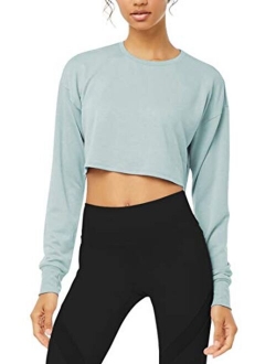 Long Sleeve Crop Top Cropped Sweatshirt for Women with Thumb Hole